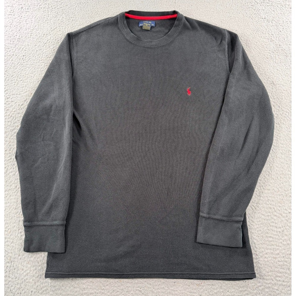 Polo Ralph Lauren Thermal Shirt Men 1XT Gray Long Sleeve Crew Neck Red Pony Logo